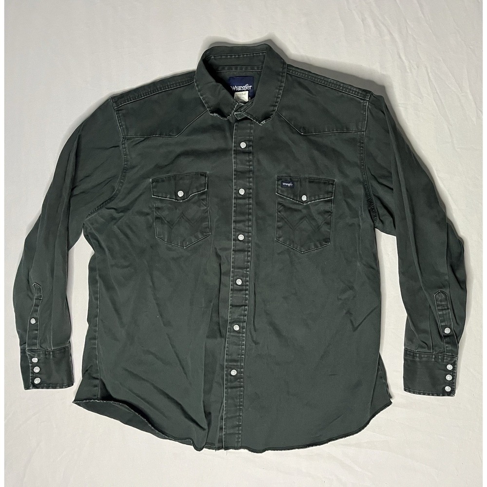 Wrangler Pearl Snap Western Shirt Men's 2XL Green Long Sleeve Cowboy